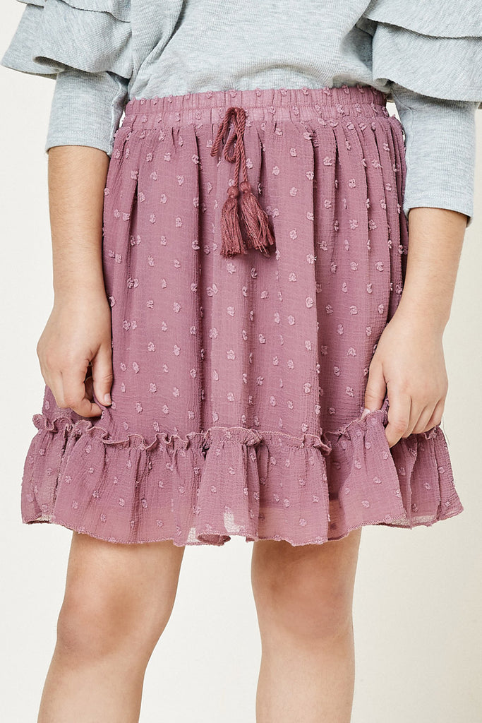 G11075-MAUVE Dobby Ruffle Skirt Front