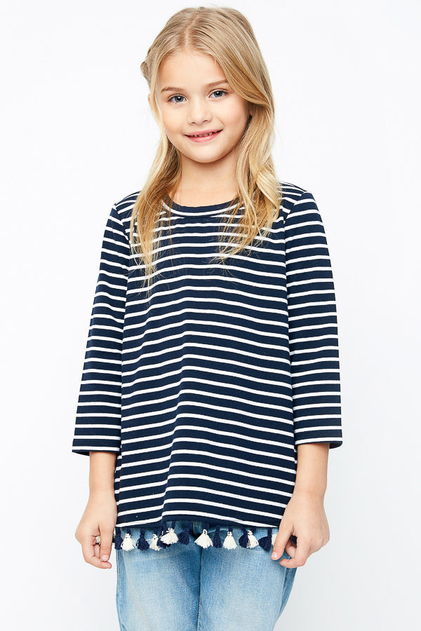 G2137 NAVY Tassel Striped Top Front