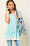 G3478 Teal Ruffled Lace Tank Front