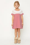 G3612 Red Girls Stripe Lace A-Line Tee Full Body