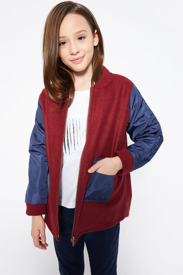 G3867 Burgundy Girls Two Toned Jacket Front