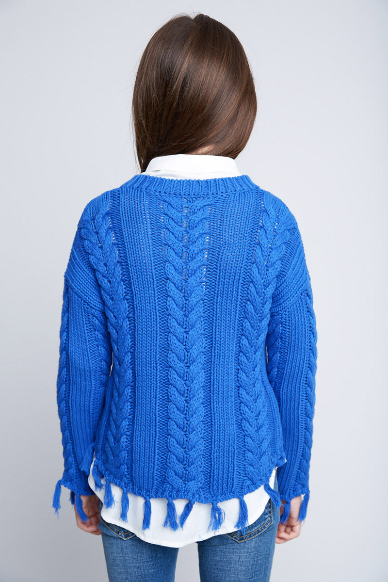 G3983 COBALT BLUE Cable Knit Crop Sweater Back