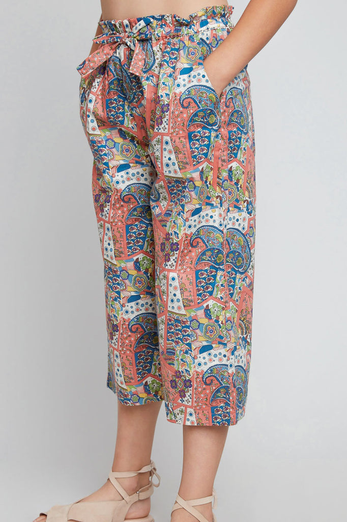 G4197 PINK Paisley Print Culottes Alternate Angle