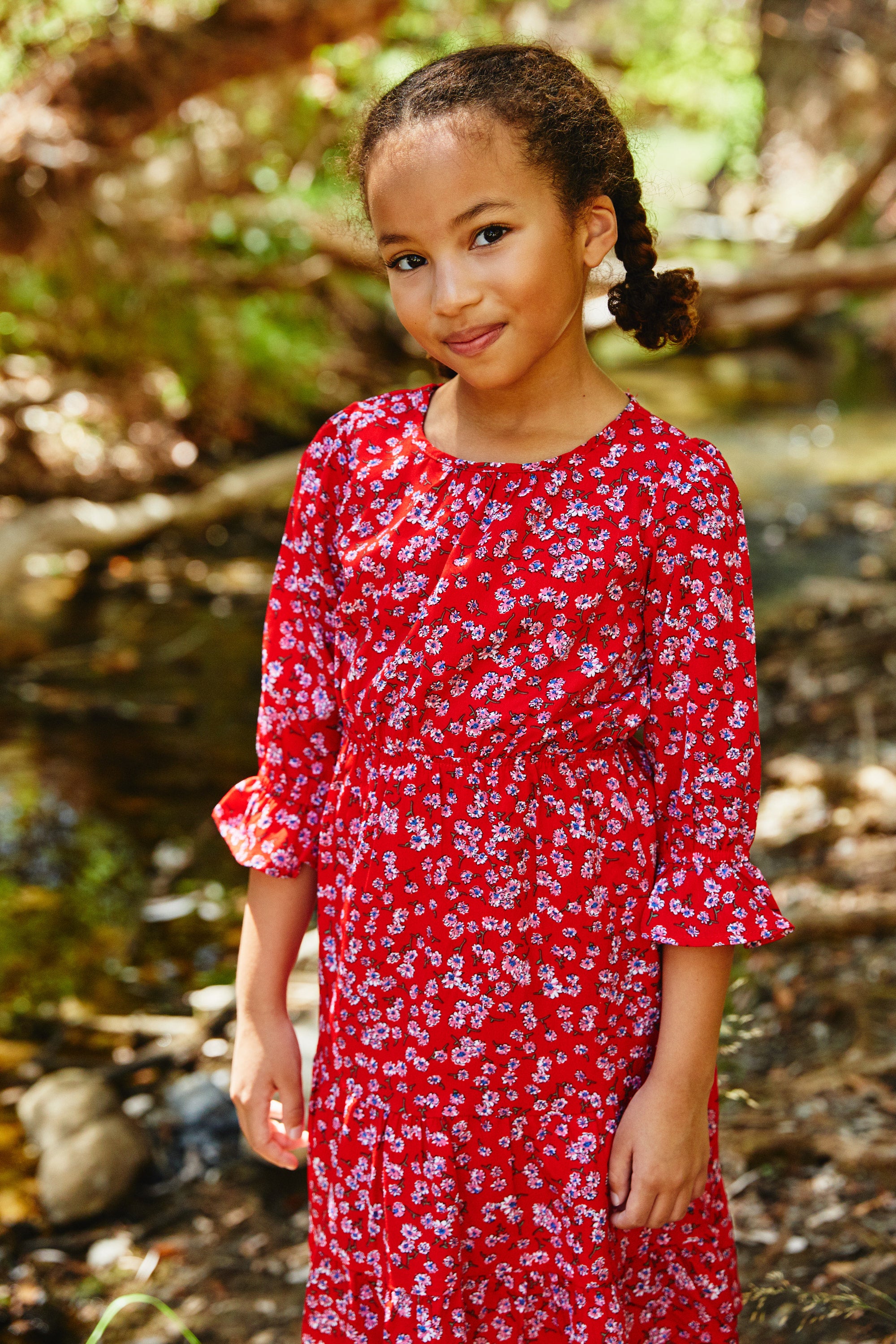 Girls' Floral Ruffle Long Sleeve Dress Red / S Red *Girl's Dresses Midi Dresses Hayden Los Angeles Girls' Floral Ruffle Long Sleeve Dress Red / S Red *Girl's Dresses Midi Dresses Hayden Los Angeles