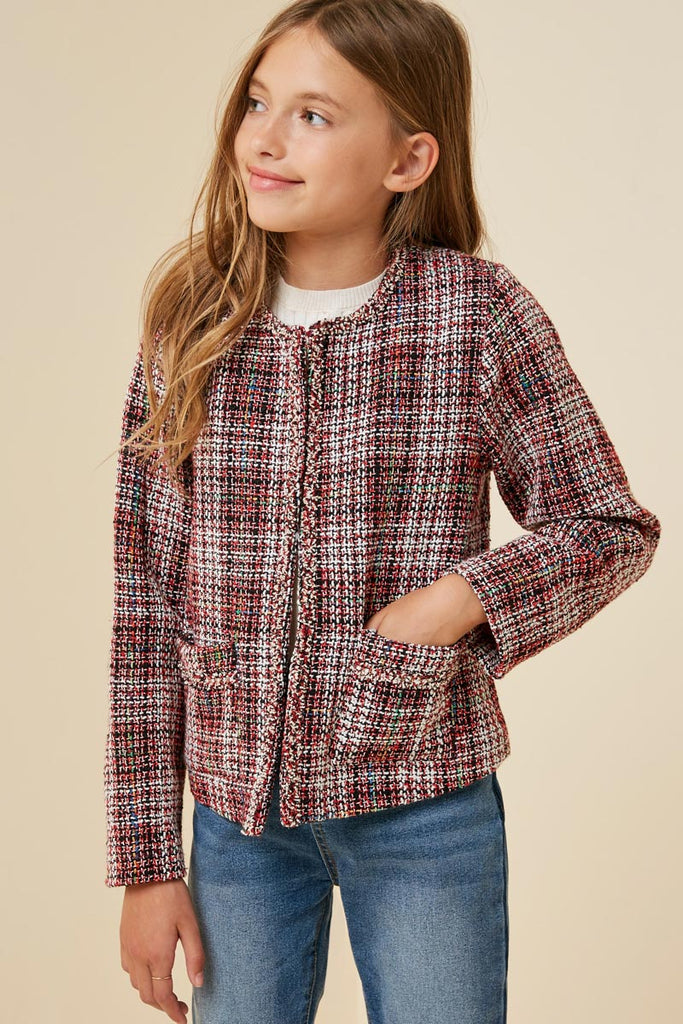 G4281-RED MIX Tweed Square Pocket Jacket Front