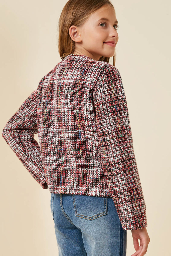 G4281-RED MIX Tweed Square Pocket Jacket Back