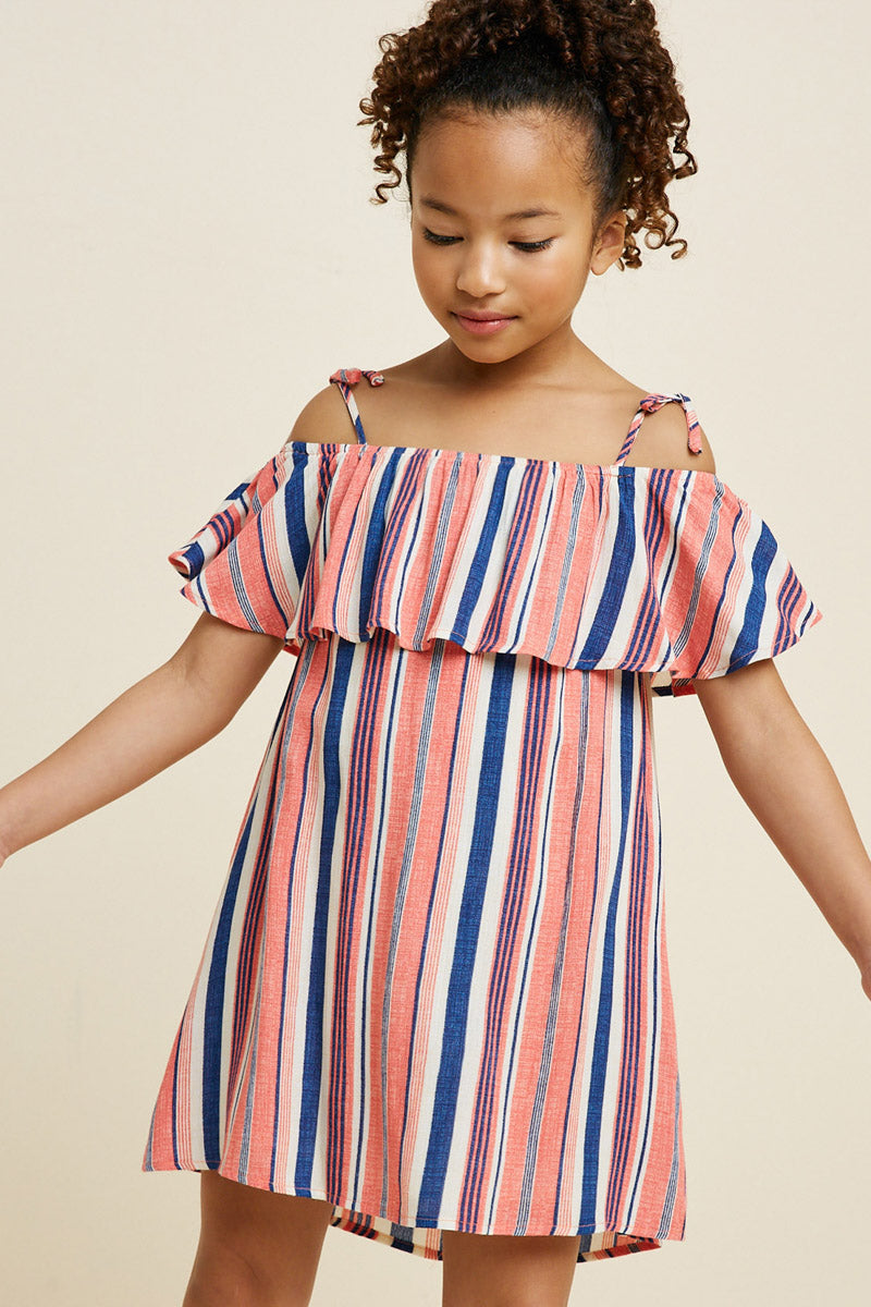 Girls' Striped Cold Shoulder Dress Peach Mix / M Peach Mix Girl's Dresses Mini Dresses Hayden Los Angeles Girls' Striped Cold Shoulder Dress Peach Mix / M Peach Mix Girl's Dresses Mini Dresses Hayden Los Angeles