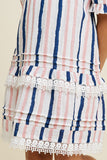 G4329 Off White Girls Striped Off-Shoulder Crochet Lace Dress Detail