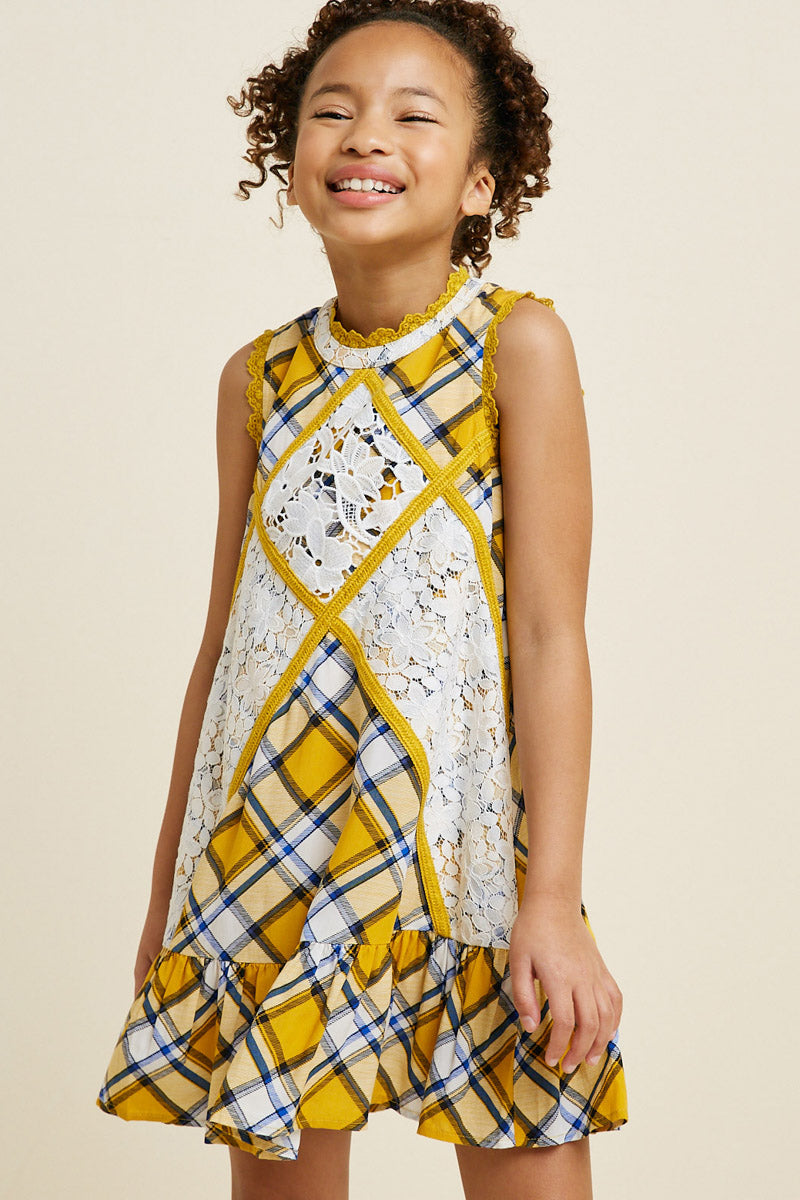 G4374-HONEY MIX Plaid Mini Swing Dress Front
