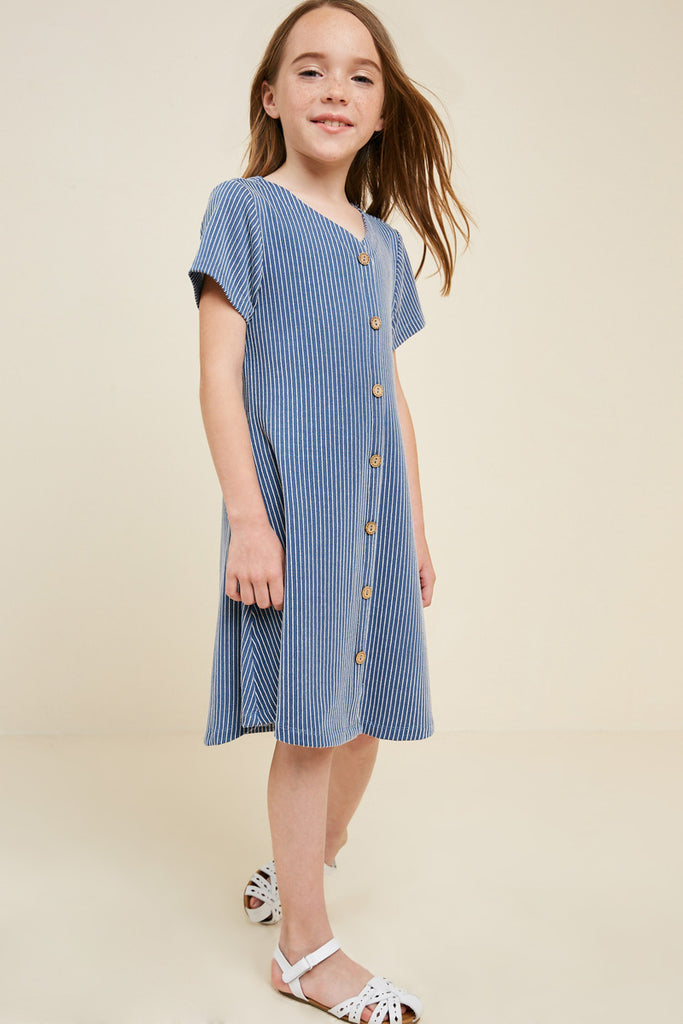 G4506-DENIM BLUE Pinstripe Button-Down Mini Dress Alternate Angle