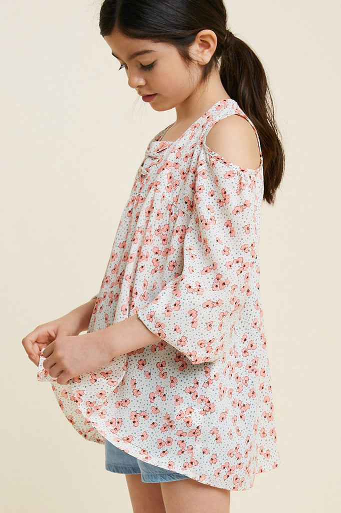 G4562-OFF WHITE MIX Floral Cold-Shoulder Sleeve Tunic Top Side