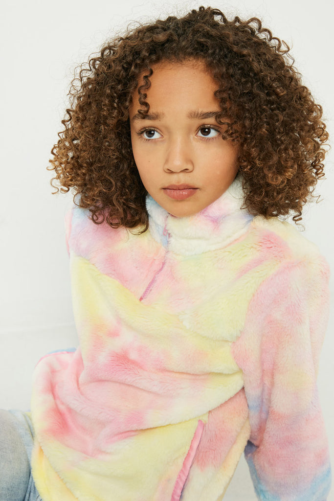 G4656-PINK MULTI Tie Dye Fleece Zip Up Sweater Back