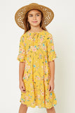 G4671-YELLOW MIX Floral Tie-Strap Midi Dress Front