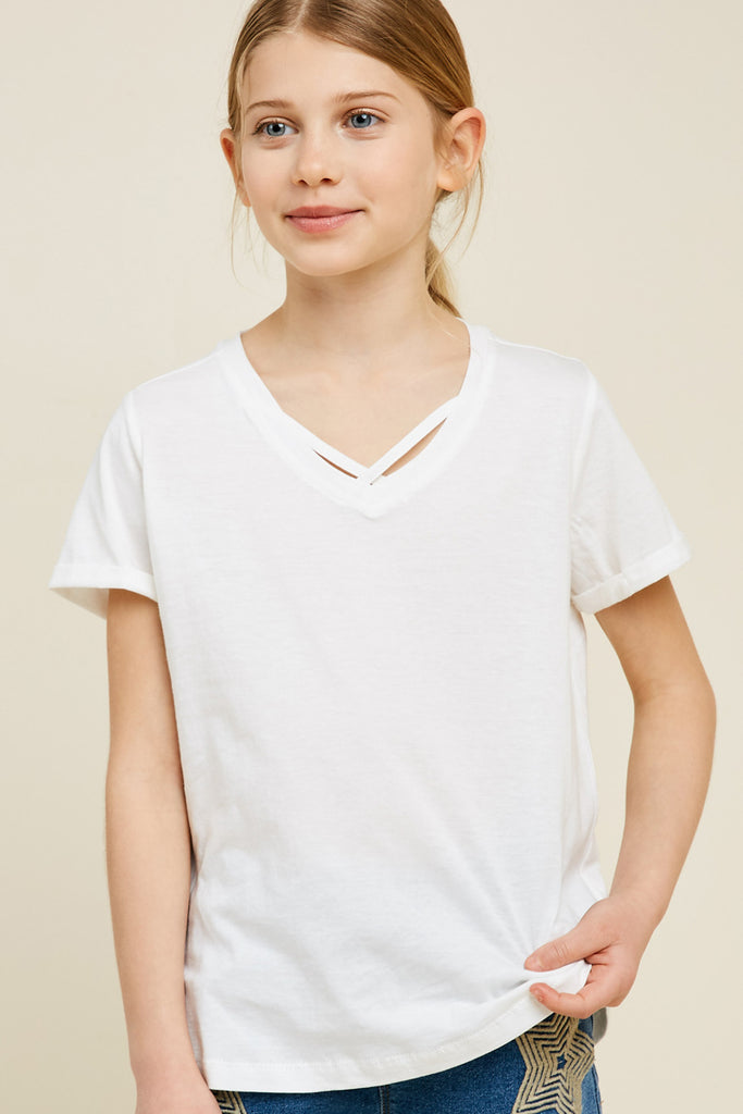 G5286-OFF WHITE Criss Cross T-Shirt Front