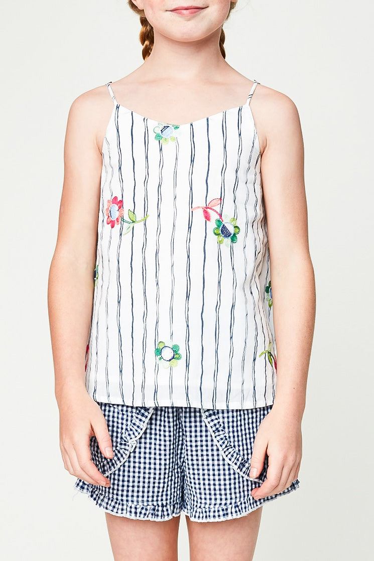 G5347 Pink Mix Girls Embroidered Tank Top Detail