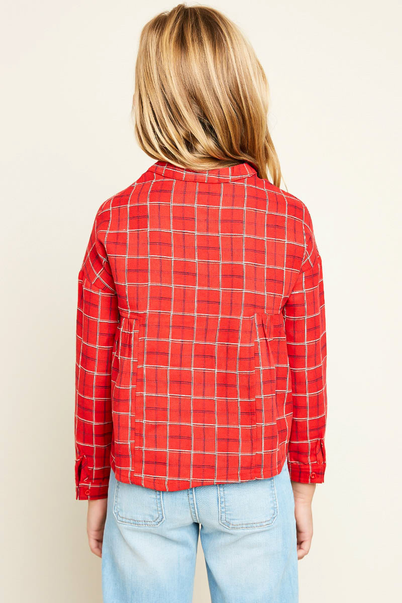 G5552 RED Grid Print Top Back