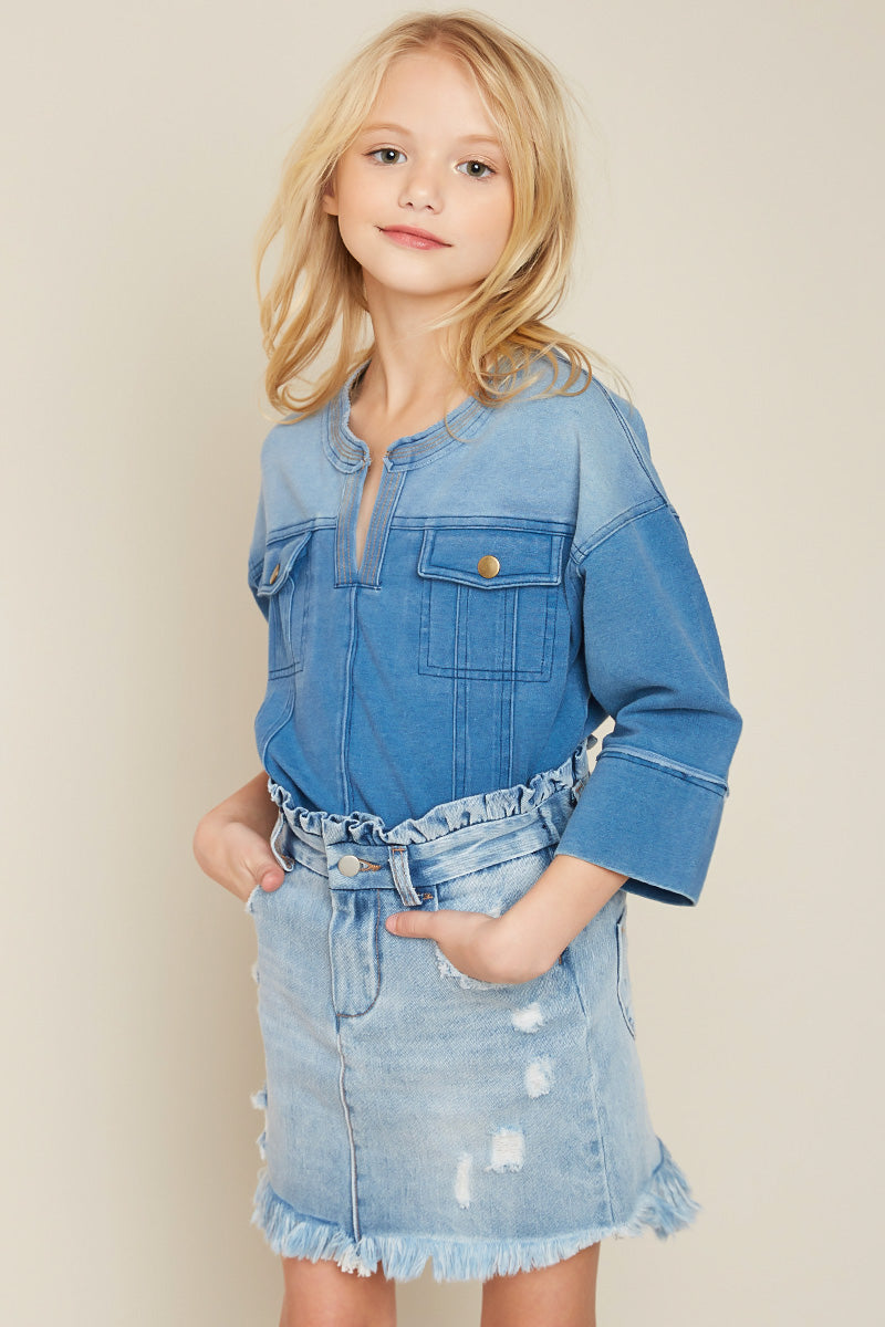 Girls' High Waist Denim Skirt