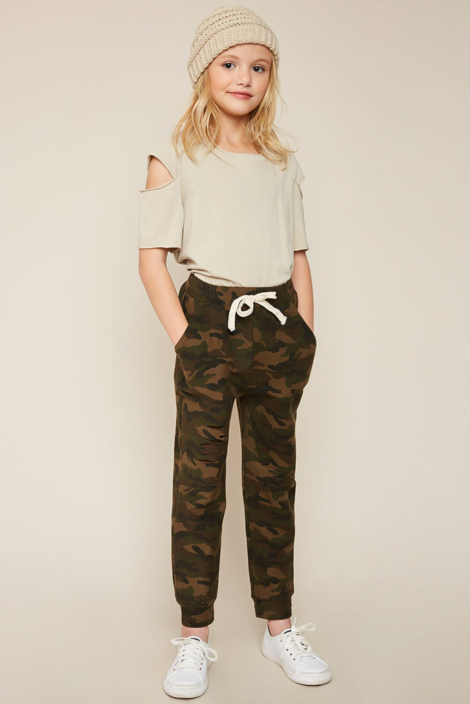 G5759 CAMO Distressed Camo Terry Joggers Front