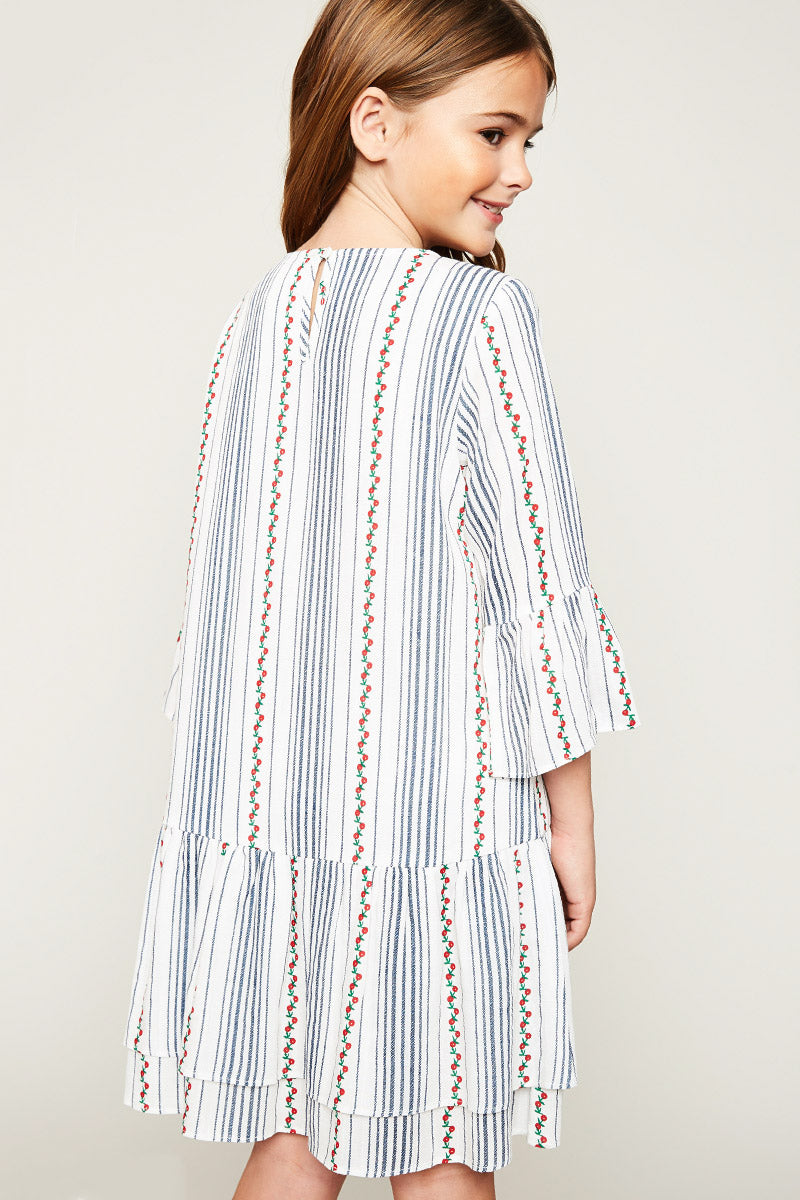 G5840 DENIM Printed Bell Sleeve Tunic Dress Back