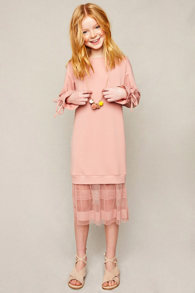 G5845 DUSTY PINK Tulle Lace Sweater Dress Front