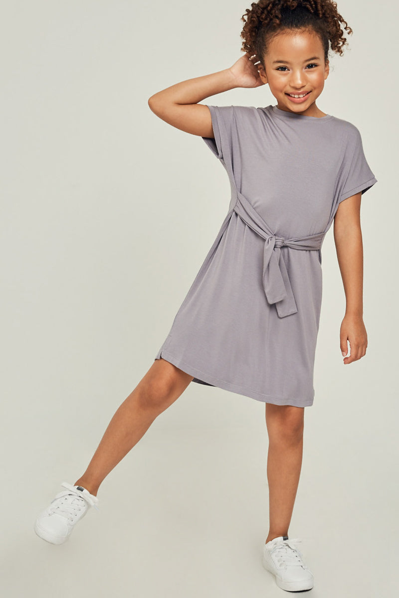 Girls' Short Sleeve Tie Front Mini T-Shirt Dress Girls' Short Sleeve Tie Front Mini T-Shirt Dress