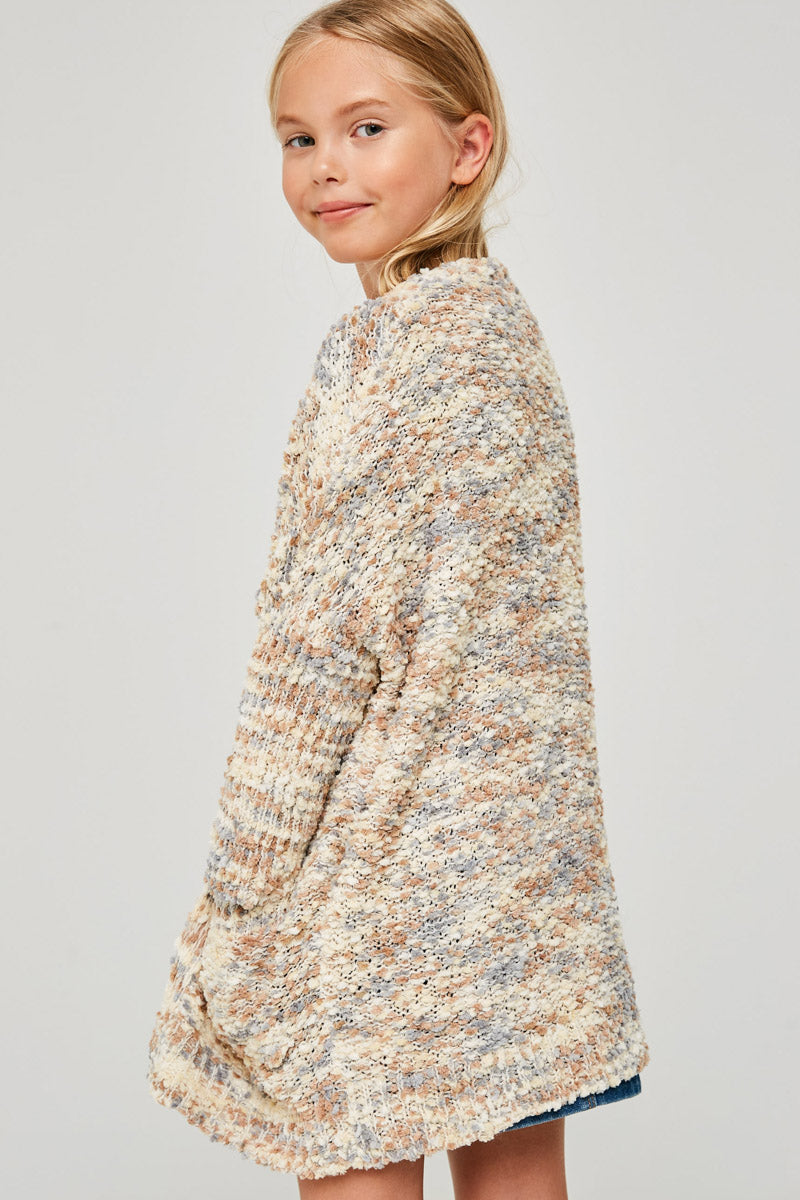 G6278-CAPPUCCINO Textured Dolman Sleeve Cardigan Back