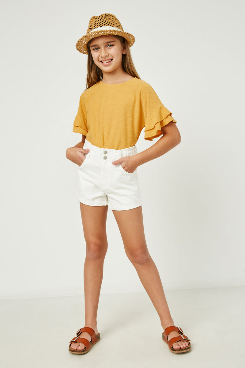 G6355 White Denim Girls High Waist Roll Up Denim Short Full Body
