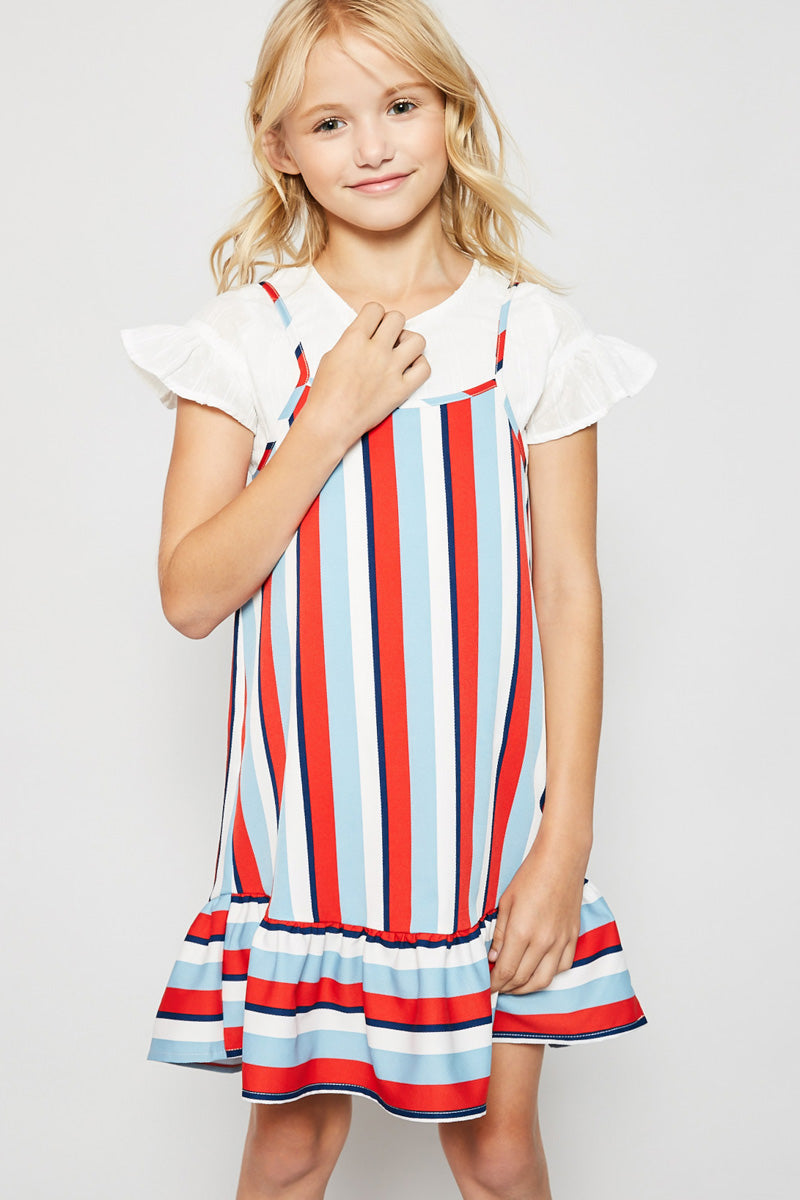 midi dress girls Girls' Striped Ruffle Hem Midi Dress Red Mix / L Red Mix Girl's Dresses Mini Dresses Hayden Los Angeles