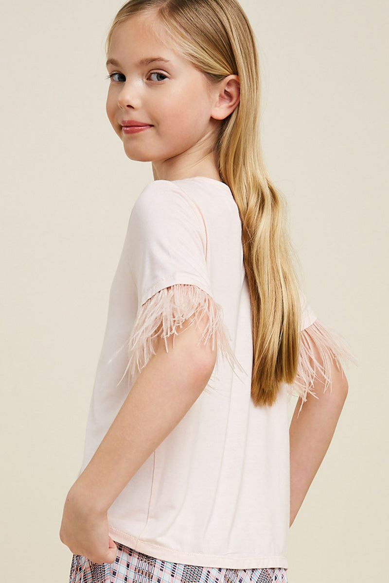 G7319-LT PINK Feather Sleeve T-Shirt Back