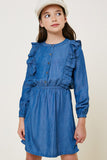 Denim Button-Down Ruffle Mini Dress