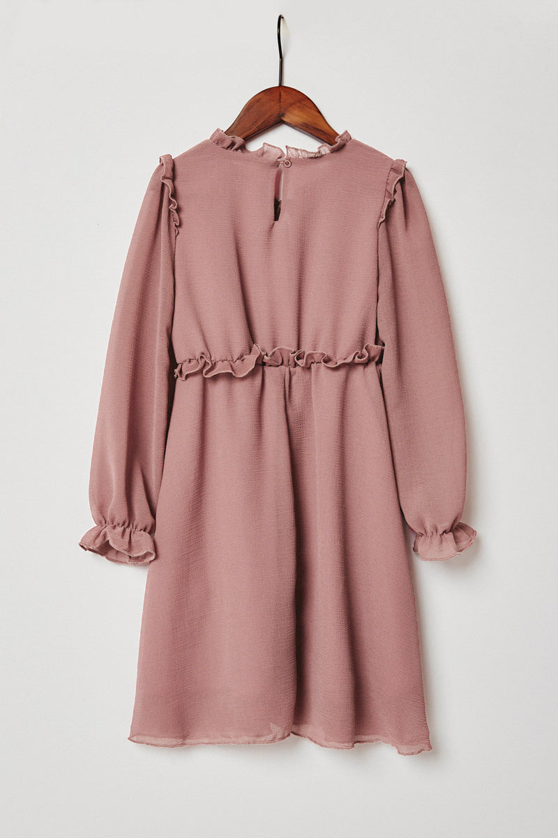 G8143-MAUVE Smock Baby Doll Mini Dress Back