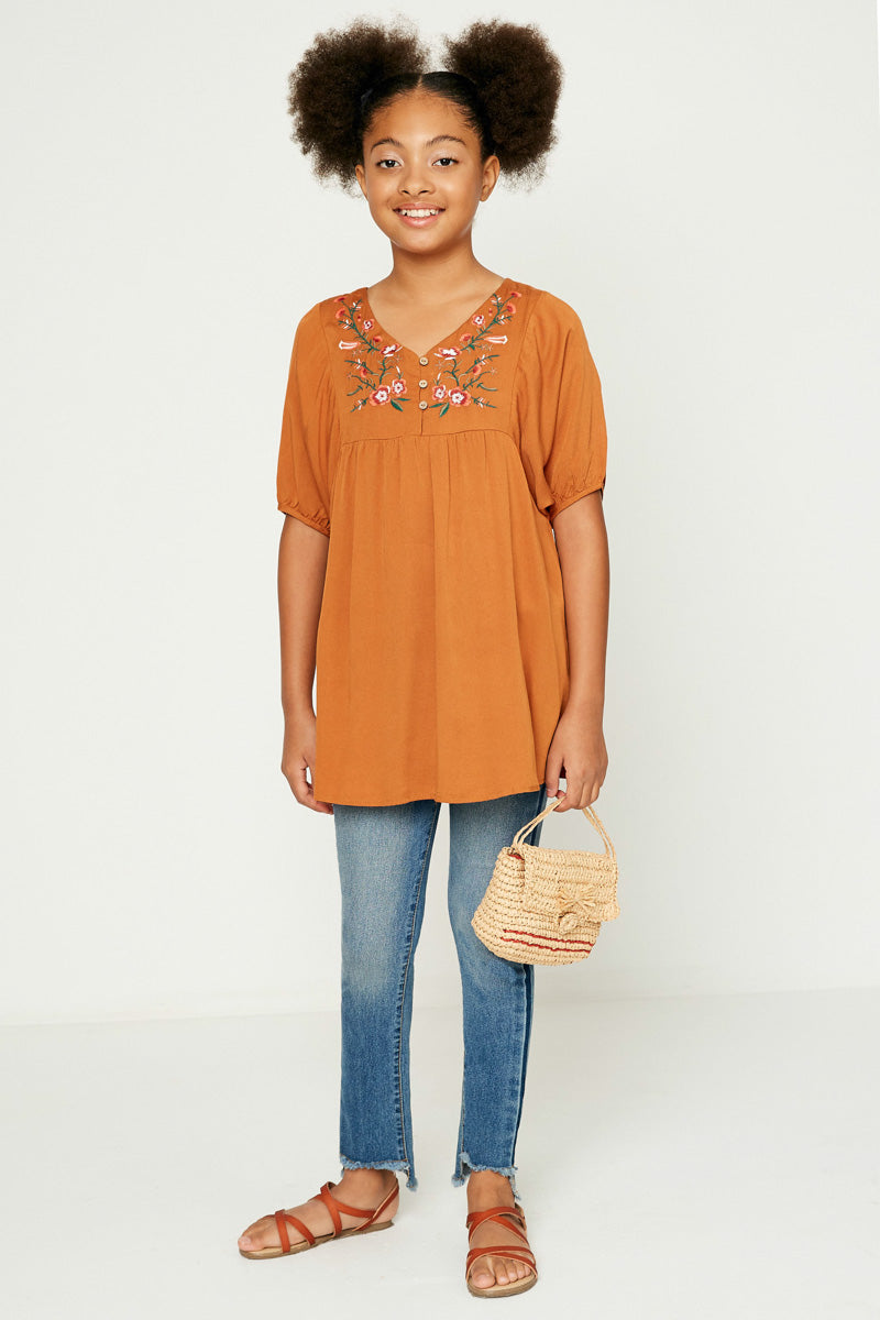 G8281 RUST Floral Embroidered Shift Dress Full Body