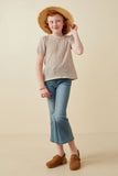 Girls Ribbed Knit Textured Puff Sleeve Top Full Body