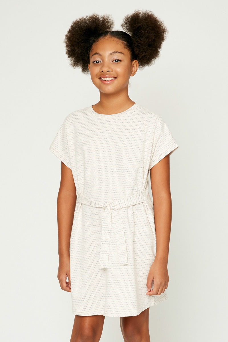 Printed Front-Tie Shirt Dress Ivory / L Ivory Girl's Dresses Mini Dresses Hayden Los Angeles