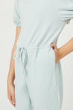 GJ3344 Blue Girls Puff Sleeve Ribbed Jumpsuit Detail