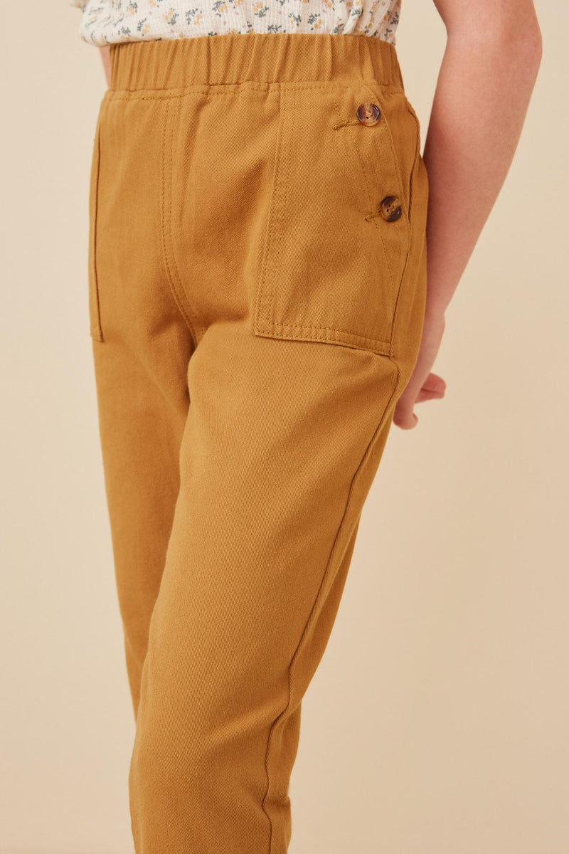 GK1213 Mustard Girls Buttoned Pocket Tapered Twill Pants Detail