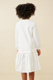 GK1363 Off White Girls Mix Media Pleated Skirt Long Sleeve Dress Back