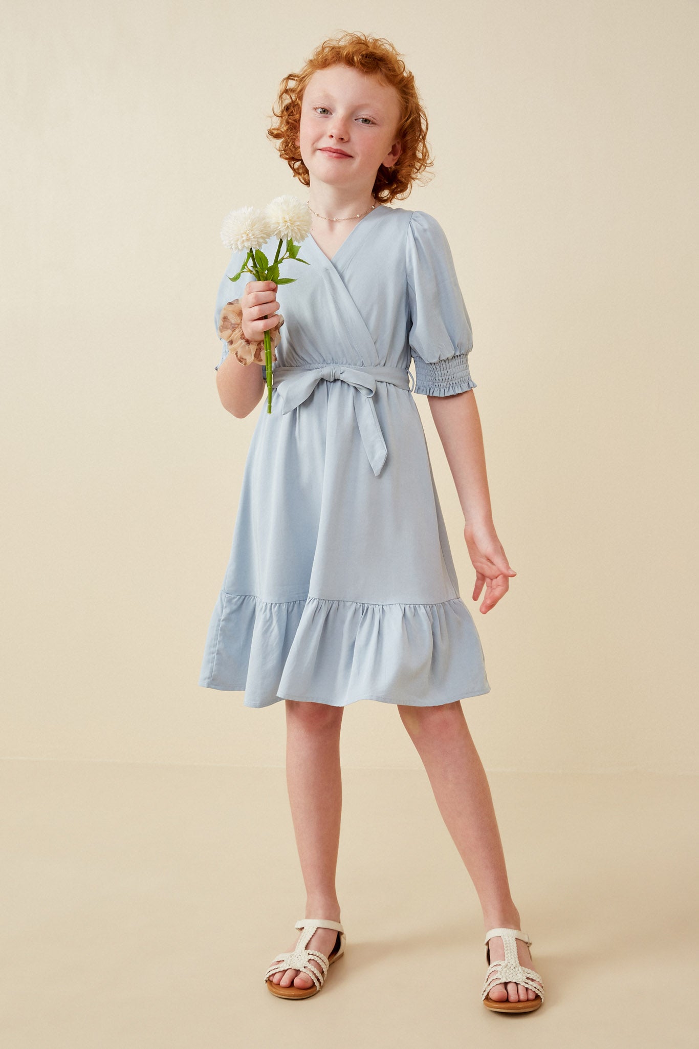 Girls Smocked Surplice Dress