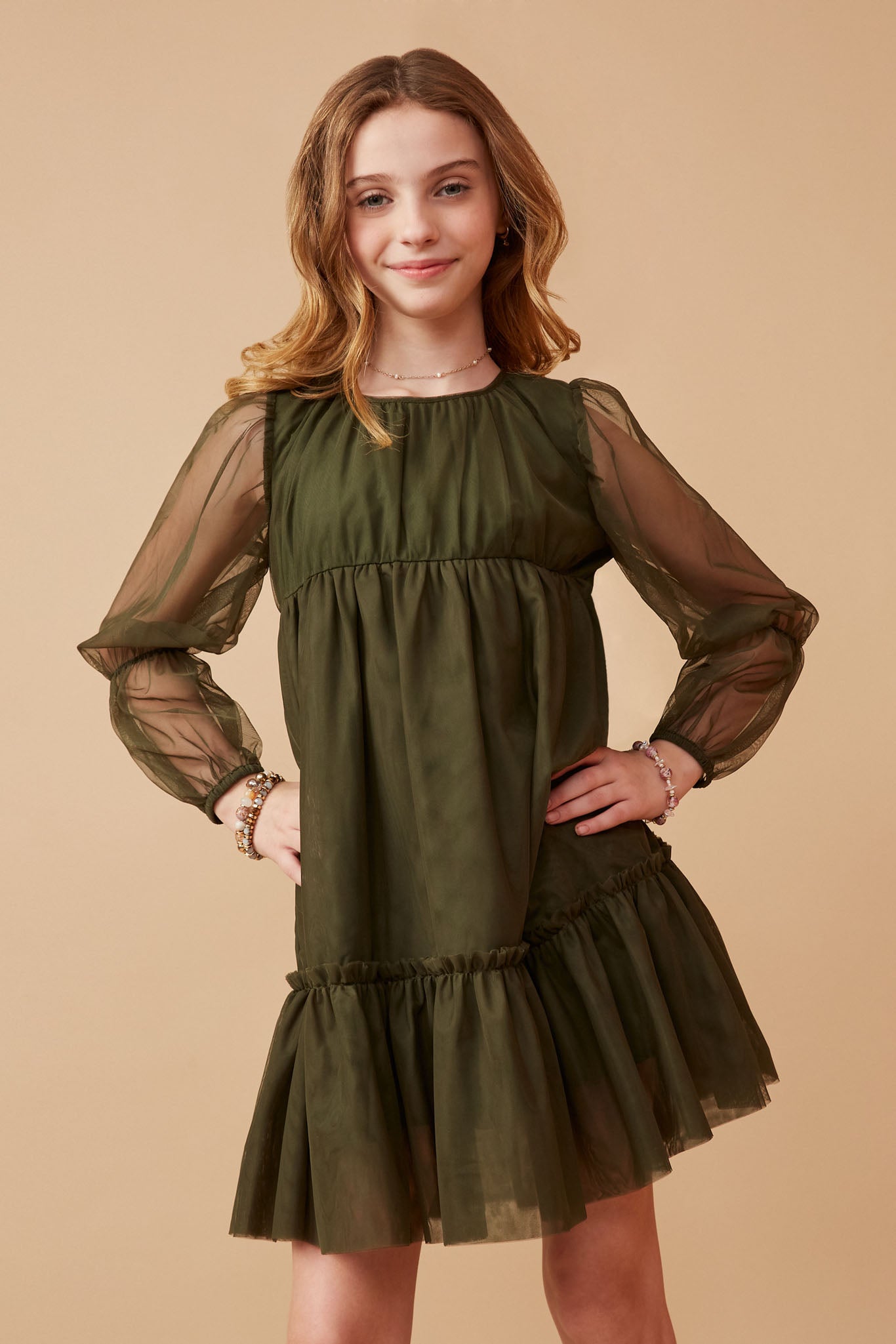 Girls Cinched Tiered Mesh Dress | Cute Girls' Clothes Hayden Girls Girls Cinched Tiered Mesh Dress | Cute Girls' Clothes Hayden Girls