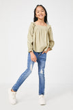 GN4008 SAGE Girls Ruffle Shoulder Square Neck Long Sleeve Top Full Body
