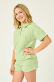 GN4068 SAGE Girls Textured Pocket Collared Shirt Pose