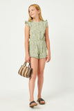 GN4107 SAGE Girls Buttoned Ruffle Floral Print Romper Full Body