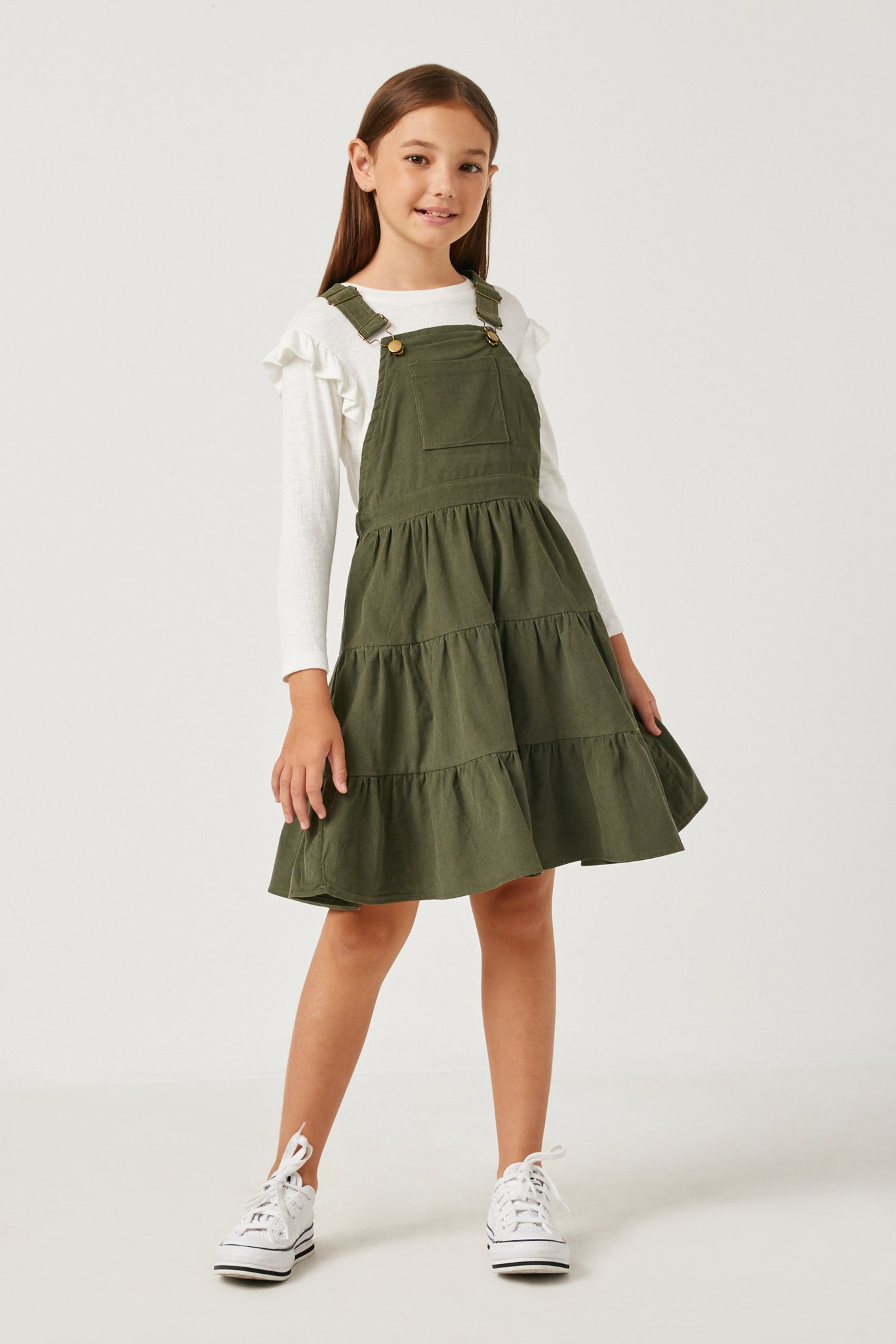 Girls Corduroy Tiered Overall Dress