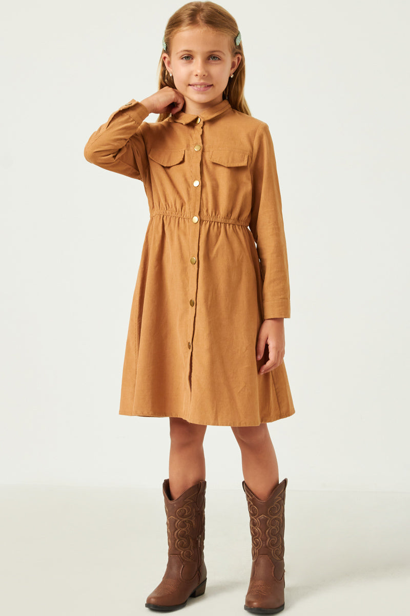 Girls Button Down Collared Dress | Cute Girls' Clothes Camel *Girl's Dresses Midi Dresses Hayden Girls Girls Button Down Collared Dress | Cute Girls' Clothes Camel *Girl's Dresses Midi Dresses Hayden Girls