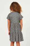 GN4709 NAVY Girls Ditsy Floral Knit Tie Neck Dress Back