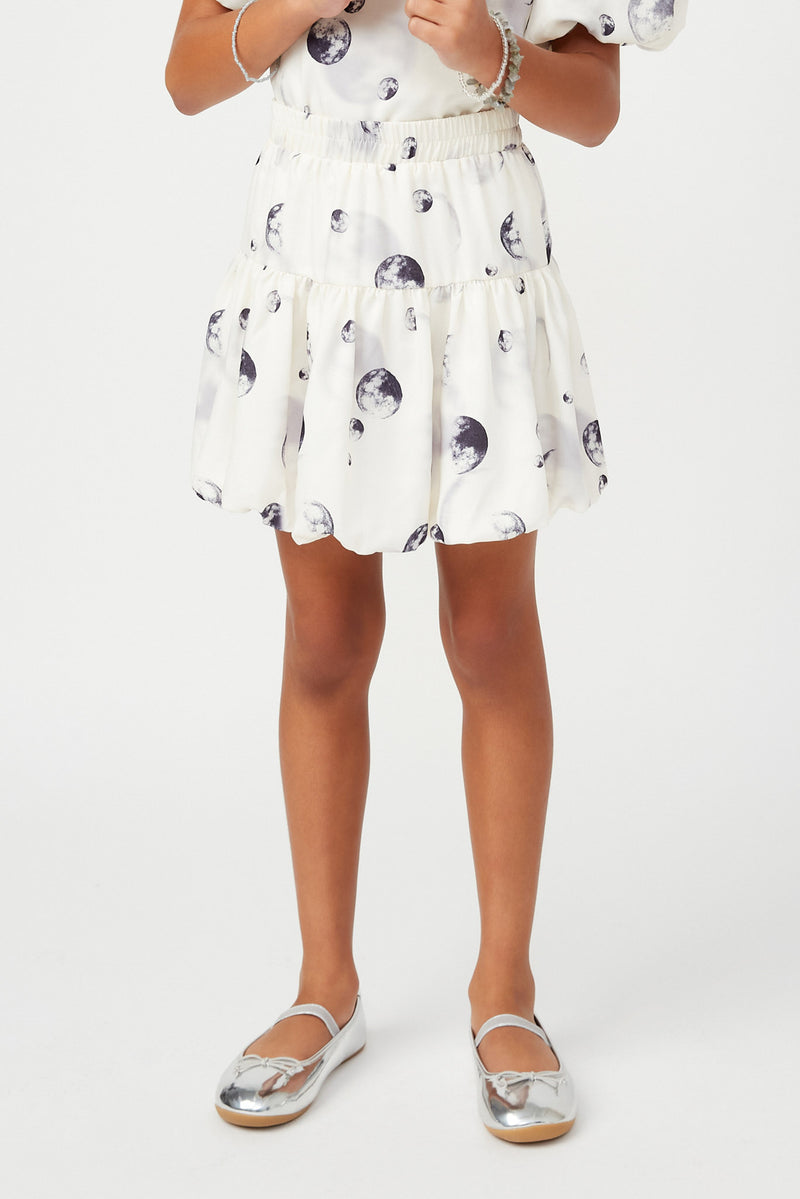 GS0026 Off White Smithsonian Moon Phase Satin Balloon Hem Skirt Front