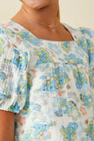 GS0045 Blue Smurfs All Over Printed Ruffled Gauze Top Detail