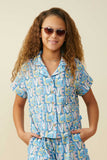 GS0054 Blue Smurfs All Over Love Printed Textured Shirt Front