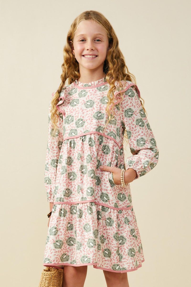 GS0062 Pink Girls Smithsonian Shin Bijutsukai Contrast Piped Dress Front