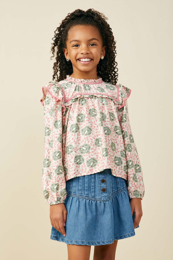 GS0063 Pink Girls Smithsonian Shin Bijutsukai Ruffle Detail Top Front